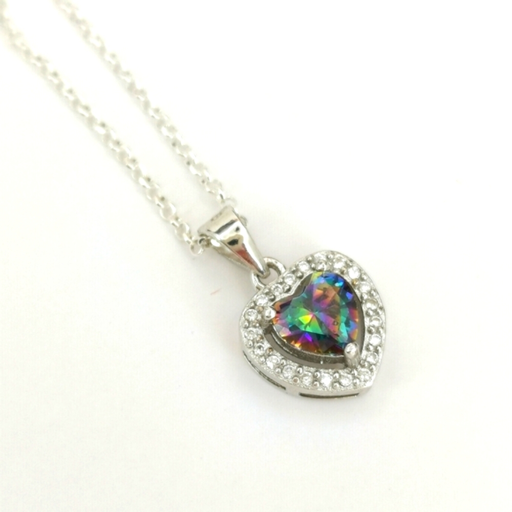 Mystic Topaz Heart Pendant Necklace Sterling Silver